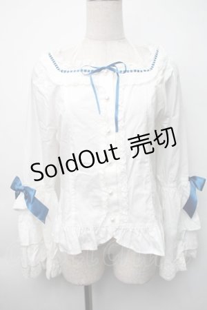 画像: BABY,THE STARS SHINE BRIGHT / Pure Pearl bouquetスクエアネック姫袖ブラウス  白ｘ青 S-25-11-06-020-BA-TS-HR-ZS