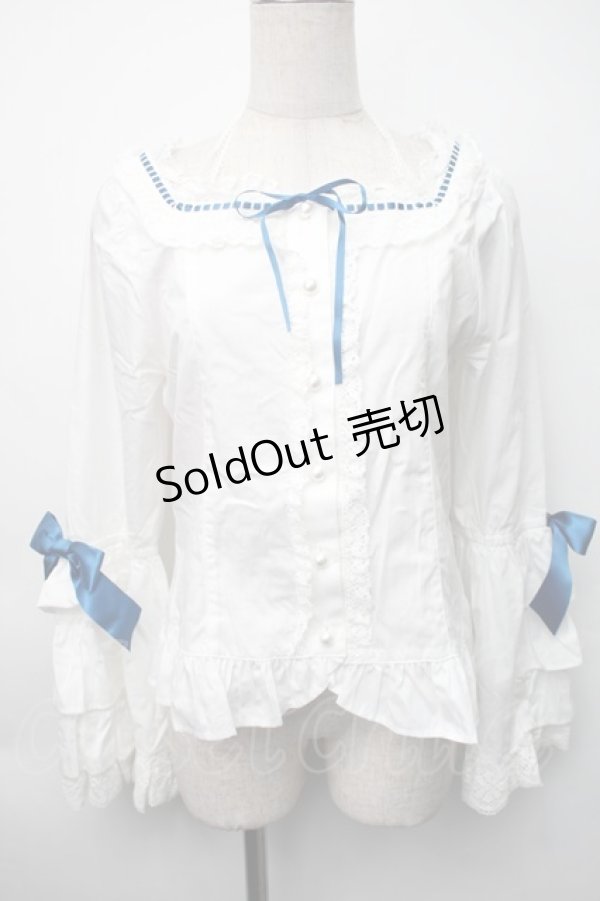 画像1: BABY,THE STARS SHINE BRIGHT / Pure Pearl bouquetスクエアネック姫袖ブラウス  白ｘ青 S-25-11-06-020-BA-TS-HR-ZS (1)