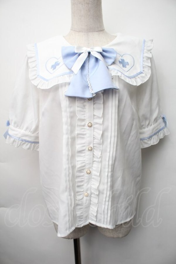 画像1: Amavel / Lovely Medical Angelブラウス  白ｘサックス S-25-11-06-021-CA-BL-HR-ZS (1)