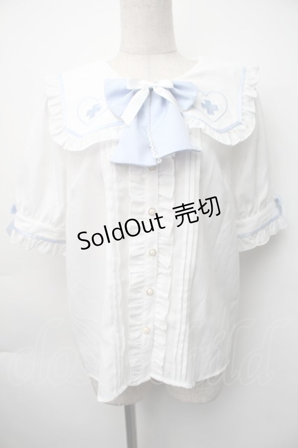 画像1: Amavel / Lovely Medical Angelブラウス  白ｘサックス S-25-11-06-021-CA-BL-HR-ZS (1)