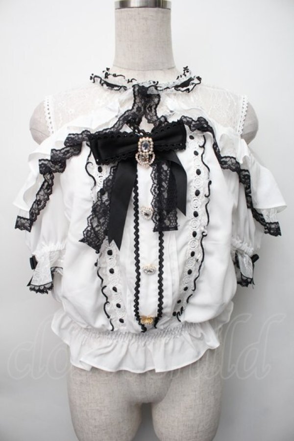 画像1: LIZ LISA / オープンショルダーフリルブラウス 0 白ｘ黒 S-25-11-06-023-LO-BL-HR-ZS (1)