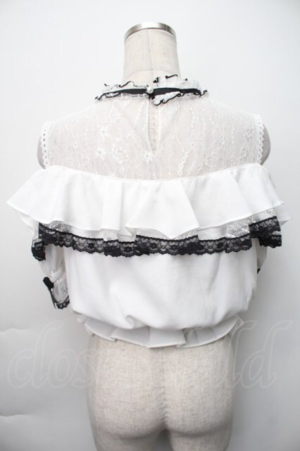 画像2: LIZ LISA / オープンショルダーフリルブラウス 0 白ｘ黒 S-25-11-06-023-LO-BL-HR-ZS (2)