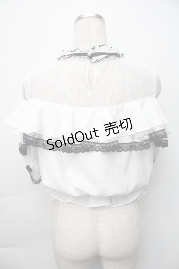 画像2: LIZ LISA / オープンショルダーフリルブラウス 0 白ｘ黒 S-25-11-06-023-LO-BL-HR-ZS (2)