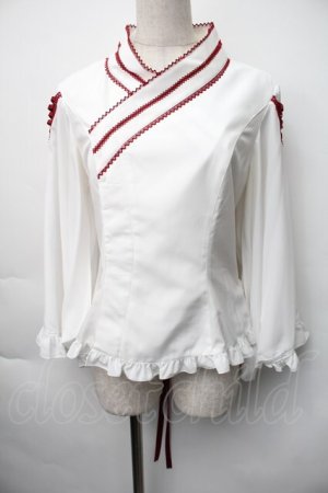 画像: metamorphose / 着物合わせ風ブラウス 1 白ｘワイン S-25-11-06-024-ME-BL-HR-ZS