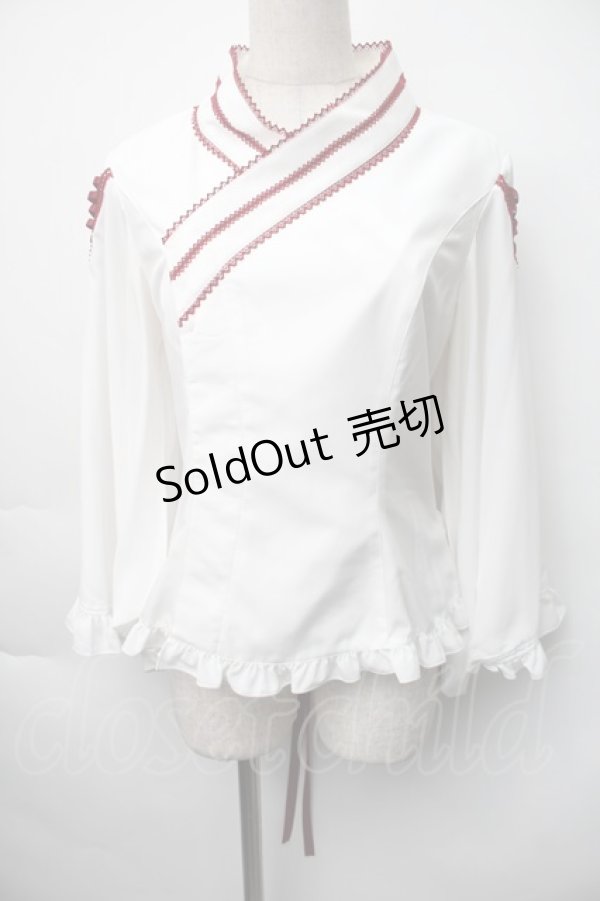 画像1: metamorphose / 着物合わせ風ブラウス 1 白ｘワイン S-25-11-06-024-ME-BL-HR-ZS (1)
