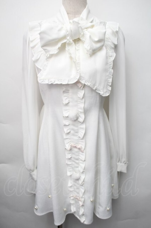 画像1: Ank Rouge / ぽんぽん&リボンワンピース  白 S-25-11-06-026-CA-OP-HR-ZS (1)