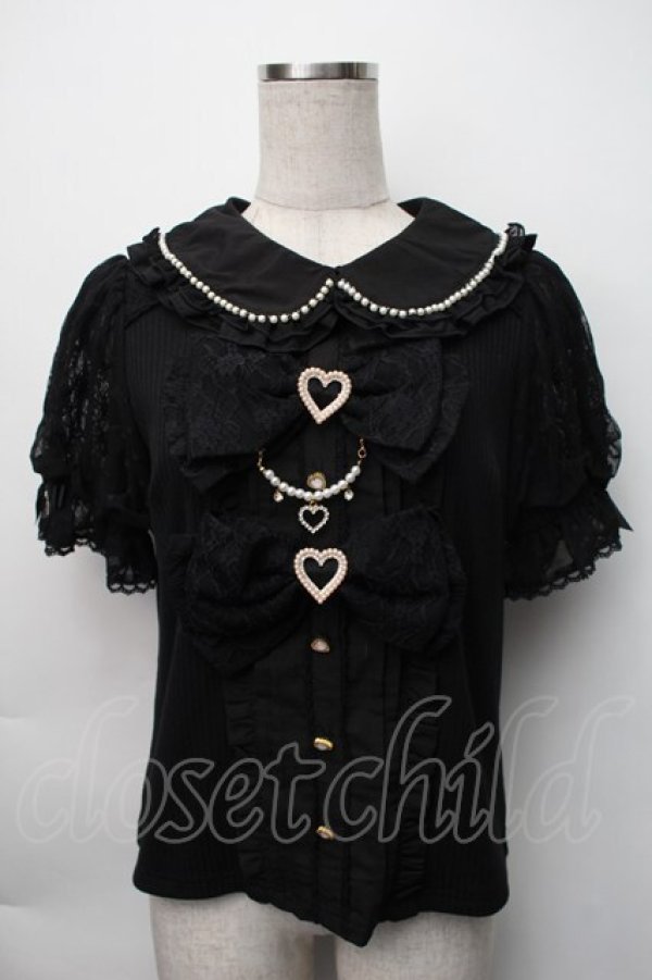 画像1: LIZ LISA / ダブルリボンパフスリーブリブカットトップス 0 黒 S-25-11-06-029-LO-TO-HR-ZS (1)