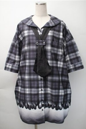 画像: Jamieエーエヌケー / ファイヤーチェックプリントBigシャツ  黒 S-25-11-07-044-GO-TO-HR-ZS