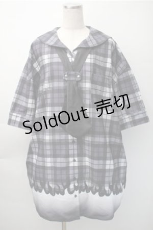 画像: Jamieエーエヌケー / ファイヤーチェックプリントBigシャツ  黒 S-25-11-07-044-GO-TO-HR-ZS