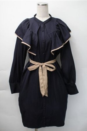 画像: axes femme / パイピングフリルワンピース  紺 S-25-11-07-045-AX-OP-HR-ZS