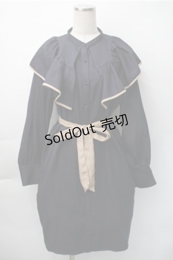 画像1: axes femme / パイピングフリルワンピース  紺 S-25-11-07-045-AX-OP-HR-ZS (1)