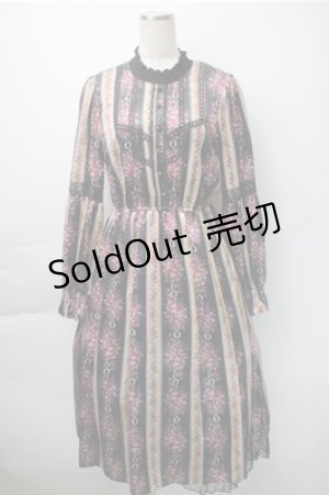 画像: axes femme / ローズレユール柄ワンピース  黒ｘピンク S-25-11-07-046-AX-OP-HR-ZS