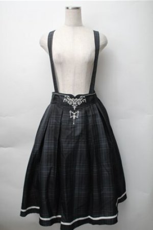 画像: axes femme / カードル刺繍サス付タックスカート  黒ｘグリーン S-25-11-07-053-AX-SK-HR-ZS