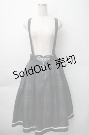 画像: axes femme / カードル刺繍サス付タックスカート  黒ｘグリーン S-25-11-07-053-AX-SK-HR-ZS