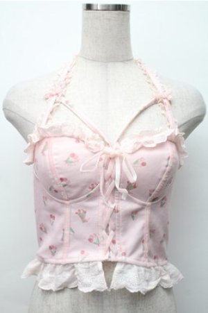 画像: Bon21Hiz / カップ付きレースビスチェ  ピンク S-25-11-07-015-LO-BL-HR-ZS