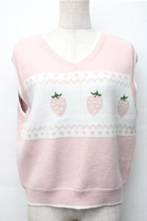画像: Lolime by mellfy memory / daydream strawberry ニットベスト  ピンク S-25-11-07-023-LO-BL-HR-ZS