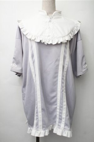 画像: NOEMIE / チャイナボタンジャージチュニック  グレーｘ白 S-25-11-07-024-LO-TO-HR-ZS