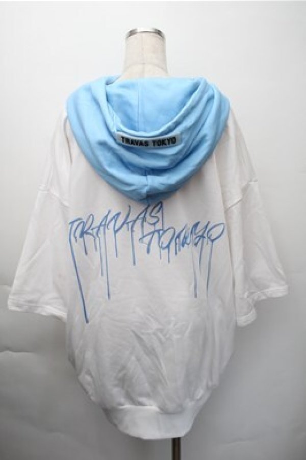 画像2: TRAVAS TOKYO / ハーフZIPクマ半袖プルオーバーパーカー  白ｘサックス S-25-11-09-024-PU-TO-HR-ZS (2)