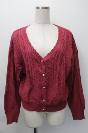 画像: axes femme / 透かし編みニットカーディガン  ワイン S-25-11-09-027-AX-TO-AS-ZS