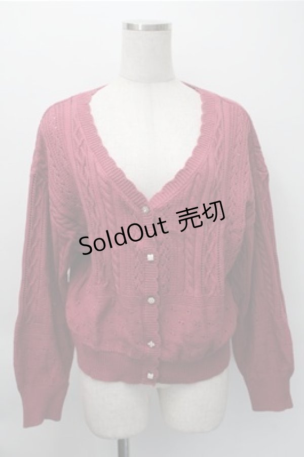 画像1: axes femme / 透かし編みニットカーディガン  ワイン S-25-11-09-027-AX-TO-AS-ZS (1)