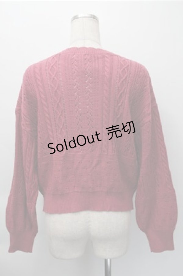 画像2: axes femme / 透かし編みニットカーディガン  ワイン S-25-11-09-027-AX-TO-AS-ZS (2)