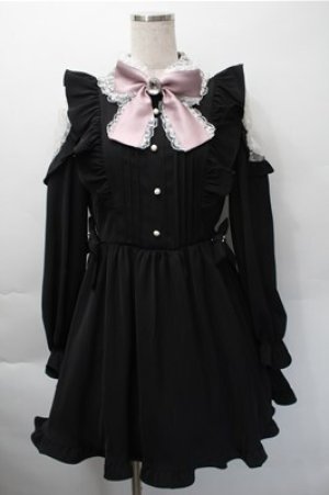 画像: Ank Rouge / レース衿リボンギャザーワンピース M 黒 S-25-11-09-030-CA-OP-HR-ZS