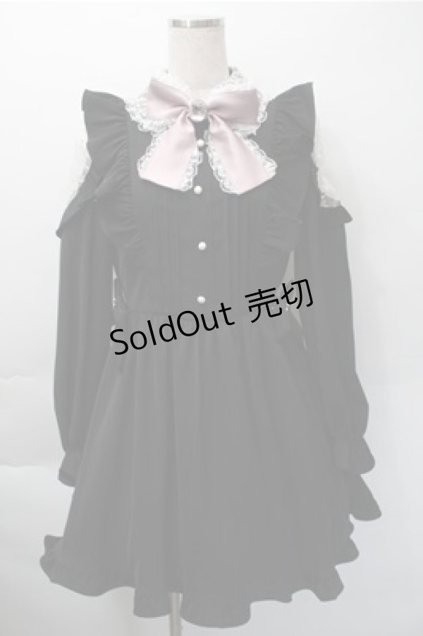 画像1: Ank Rouge / レース衿リボンギャザーワンピース M 黒 S-25-11-09-030-CA-OP-HR-ZS (1)