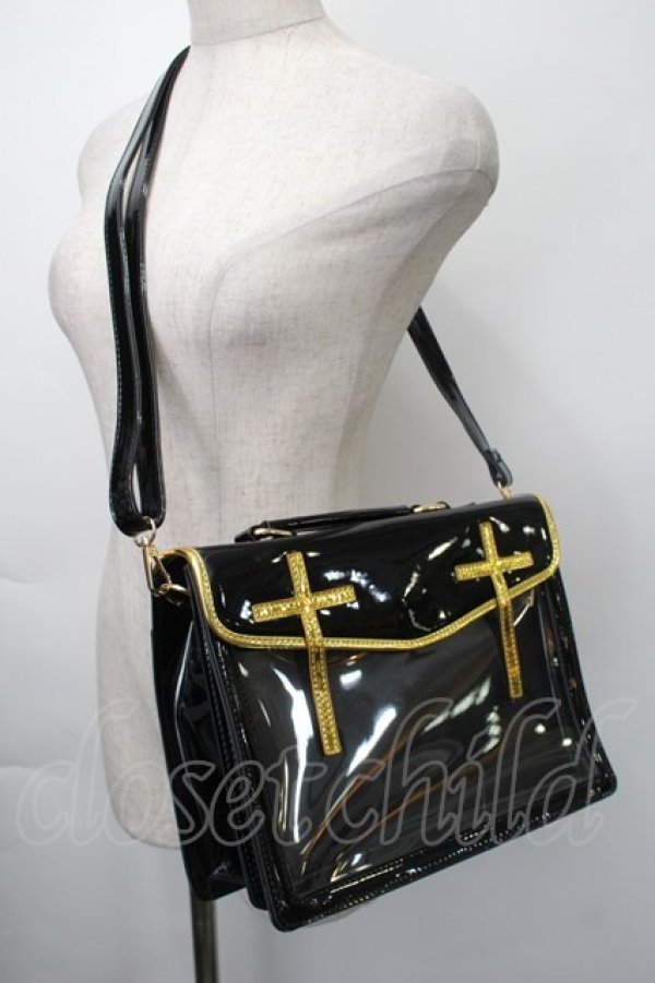 画像1: 中国ロリータ / エナメルクロスバッグ  黒ｘゴールド S-25-11-10-011-LO-BG-HR-ZS (1)