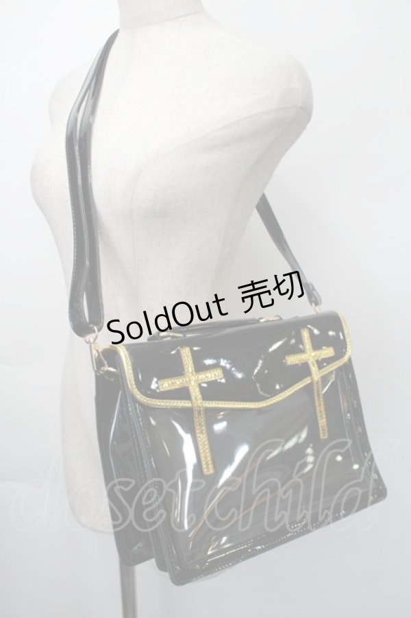 画像1: 中国ロリータ / エナメルクロスバッグ  黒ｘゴールド S-25-11-10-011-LO-BG-HR-ZS (1)