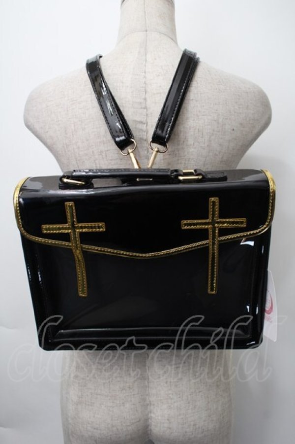 画像2: 中国ロリータ / エナメルクロスバッグ  黒ｘゴールド S-25-11-10-011-LO-BG-HR-ZS (2)
