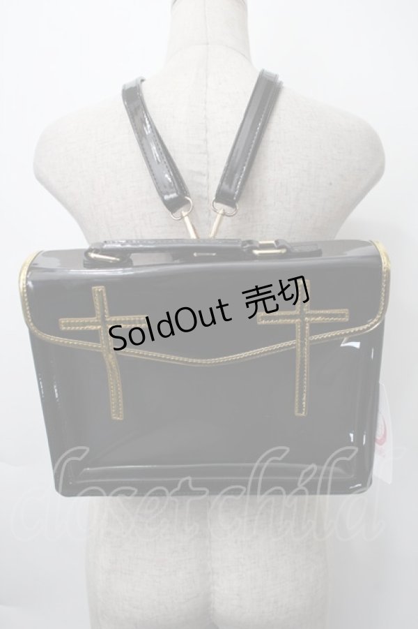 画像2: 中国ロリータ / エナメルクロスバッグ  黒ｘゴールド S-25-11-10-011-LO-BG-HR-ZS (2)