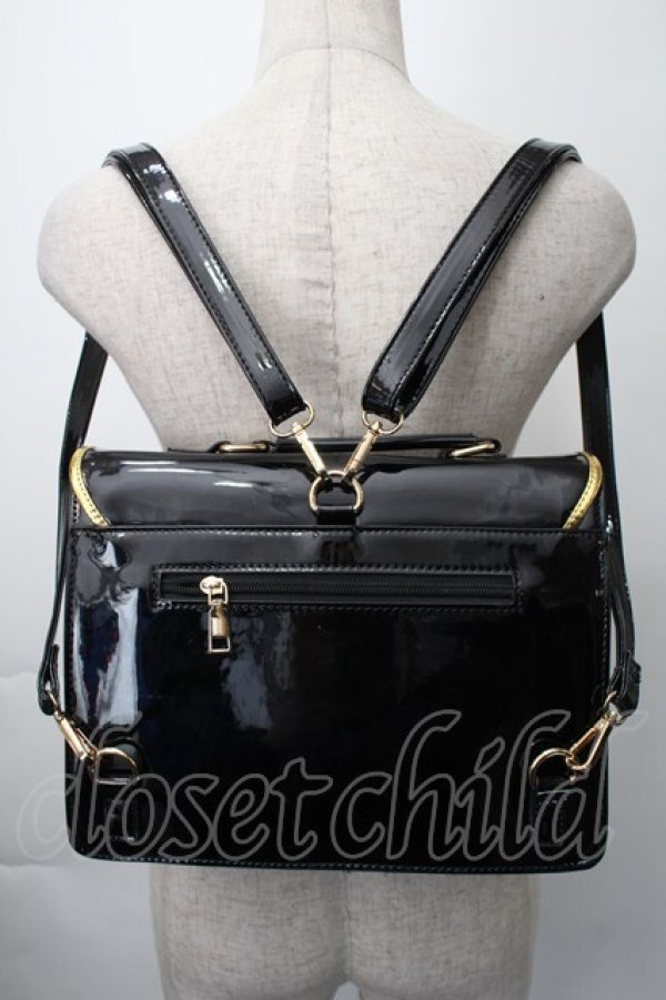 画像4: 中国ロリータ / エナメルクロスバッグ  黒ｘゴールド S-25-11-10-011-LO-BG-HR-ZS (4)