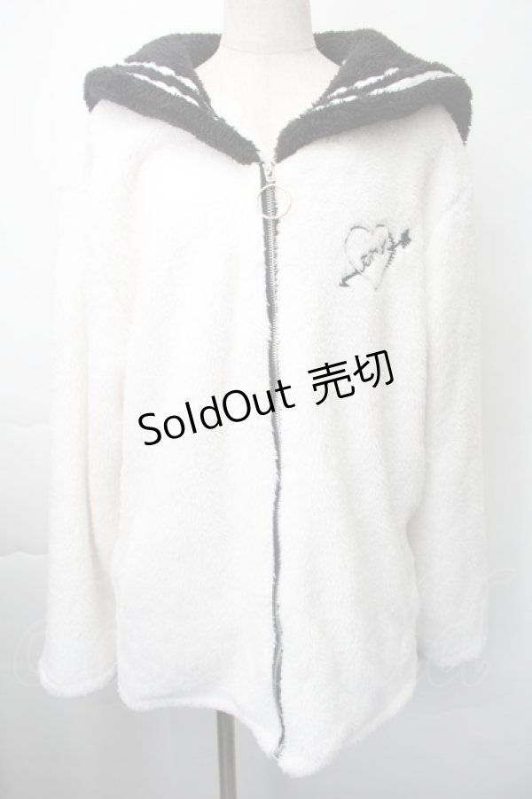 画像1: TRAVAS TOKYO / セーラージップボアブルゾン  白ｘ黒 S-25-11-10-025-PU-TO-HR-ZS (1)