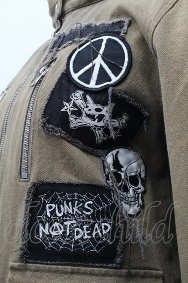 画像3: HELL CAT PUNKS / ワッペンミリタリージャケット  カーキ S-25-11-12-010-PU-JA-HR-ZS (3)