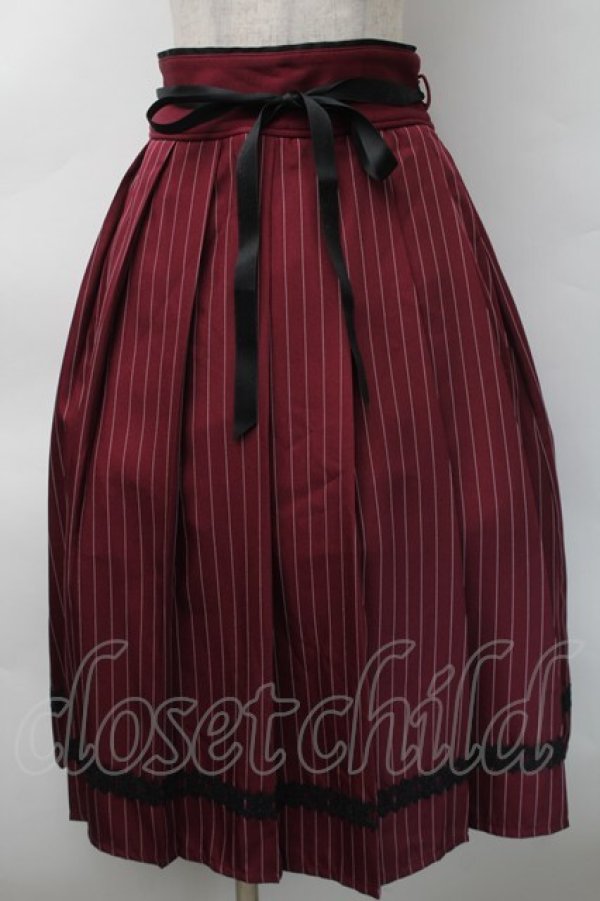 画像1: axes femme / ストライププリーツミディスカート  ワイン S-25-11-12-056-AX-SK-AS-ZS (1)