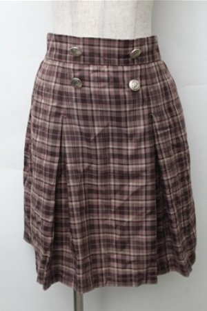 画像: axes femme / チェックボタンスカート  ブラウン S-25-11-13-053-AX-OP-HR-ZS