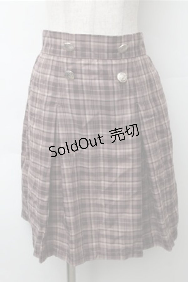 画像1: axes femme / チェックボタンスカート  ブラウン S-25-11-13-053-AX-OP-HR-ZS (1)