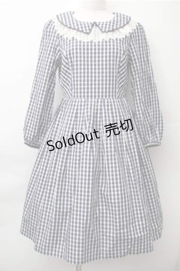 画像1: Emily Temple cute / 襟レースギンガムワンピース  紺ｘ白 S-25-11-13-064-ET-OP-HR-ZS (1)
