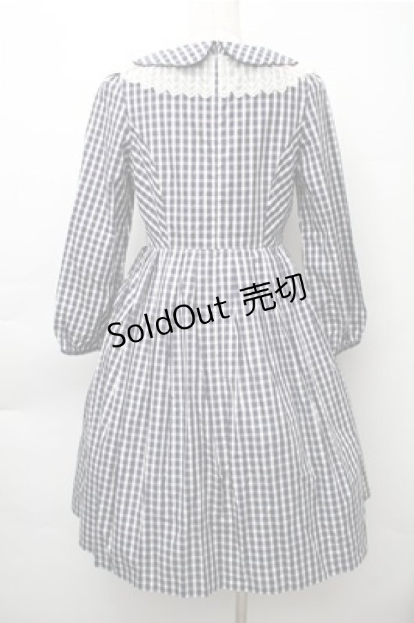 画像2: Emily Temple cute / 襟レースギンガムワンピース  紺ｘ白 S-25-11-13-064-ET-OP-HR-ZS (2)