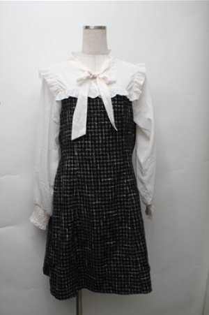 画像: axes femme POETIQUE / ツィードボウタイワンピース  黒ｘ白 S-25-11-13-031-AX-OP-AS-ZS