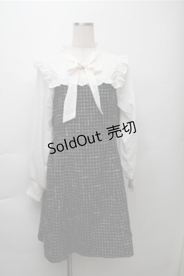 画像1: axes femme POETIQUE / ツィードボウタイワンピース  黒ｘ白 S-25-11-13-031-AX-OP-AS-ZS (1)