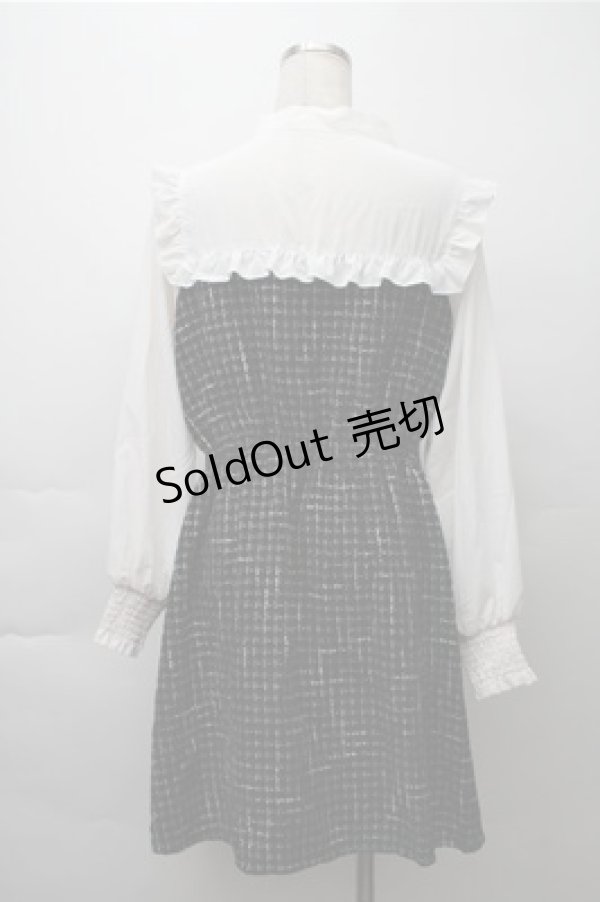 画像2: axes femme POETIQUE / ツィードボウタイワンピース  黒ｘ白 S-25-11-13-031-AX-OP-AS-ZS (2)