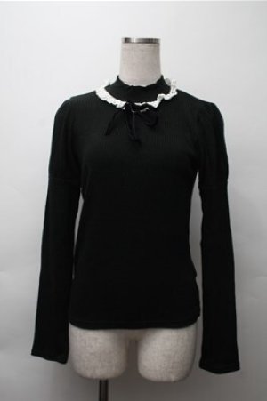 画像: Ank Rouge / レース襟リブカットソー  黒 S-25-11-13-034-CA-BL-HR-ZS