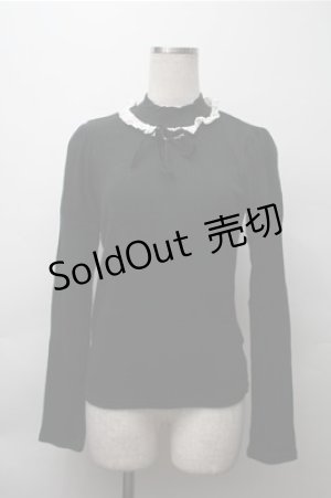 画像: Ank Rouge / レース襟リブカットソー  黒 S-25-11-13-034-CA-BL-HR-ZS