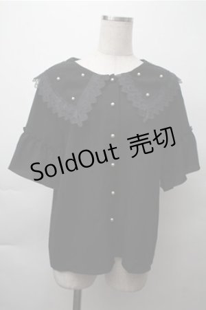 画像: axes femme / パールビッグ襟ブラウス  黒 S-25-11-13-038-AX-BL-AS-ZS