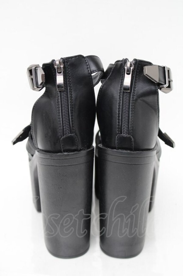 画像3: NieR Clothing / ベルトデザイン厚底サンダル  黒 S-25-11-14-003-PU-SH-HR-ZS (3)