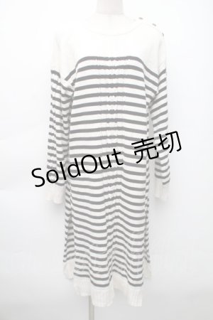 画像: axes femme / 肩ボタンデザインボーダースリットワンピース  オフｘ黒 S-25-11-14-034-AX-OP-HR-ZS