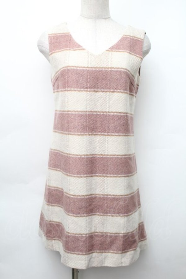 画像1: evelyn / ノースリーブニットワンピース  ピンクｘオフ S-25-11-14-038-LO-OP-HR-ZS (1)