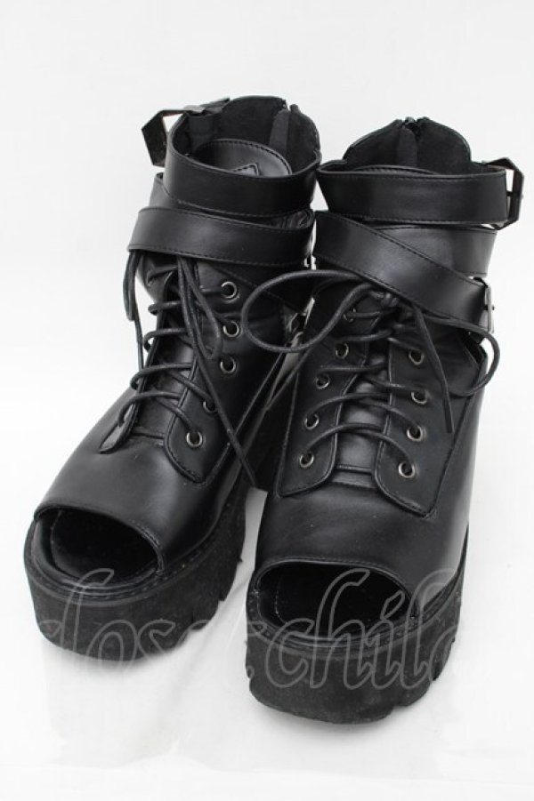 画像1: NieR Clothing / ベルトデザイン厚底サンダル  黒 S-25-11-14-004-PU-SH-HR-ZS (1)