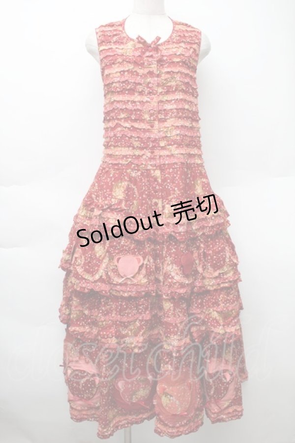 画像1: PINK HOUSE / Flower Picnic プリントパッチワークワンピース  赤 S-25-11-14-041-LO-OP-AS-ZS (1)